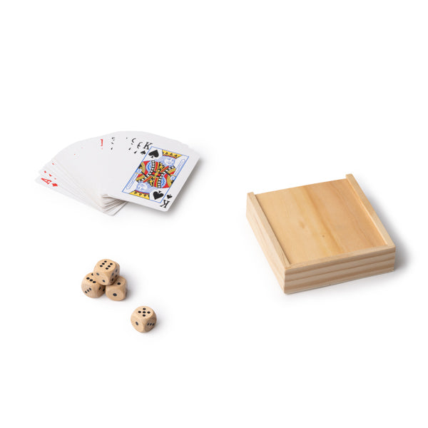 Set di 2 giochi da tavolo: mazzo di carte francesi e dadi.