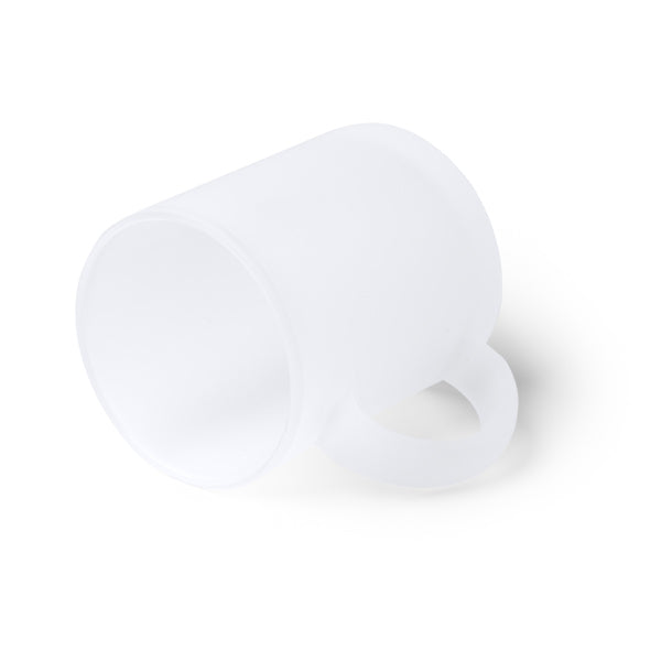 Tazza in vetro da 350 ml con finitura glassata. Specifica per la sublimazione. Confezione in scatola.