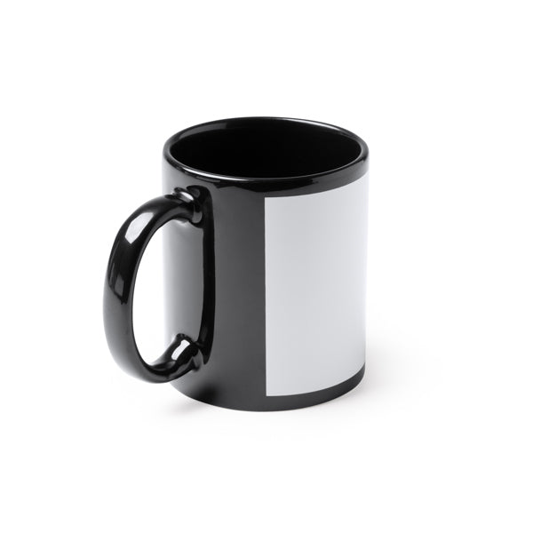 Tazza  nera in ceramica da 350 ml  , specifica per la sublimazione. Confezione in scatola bianca.