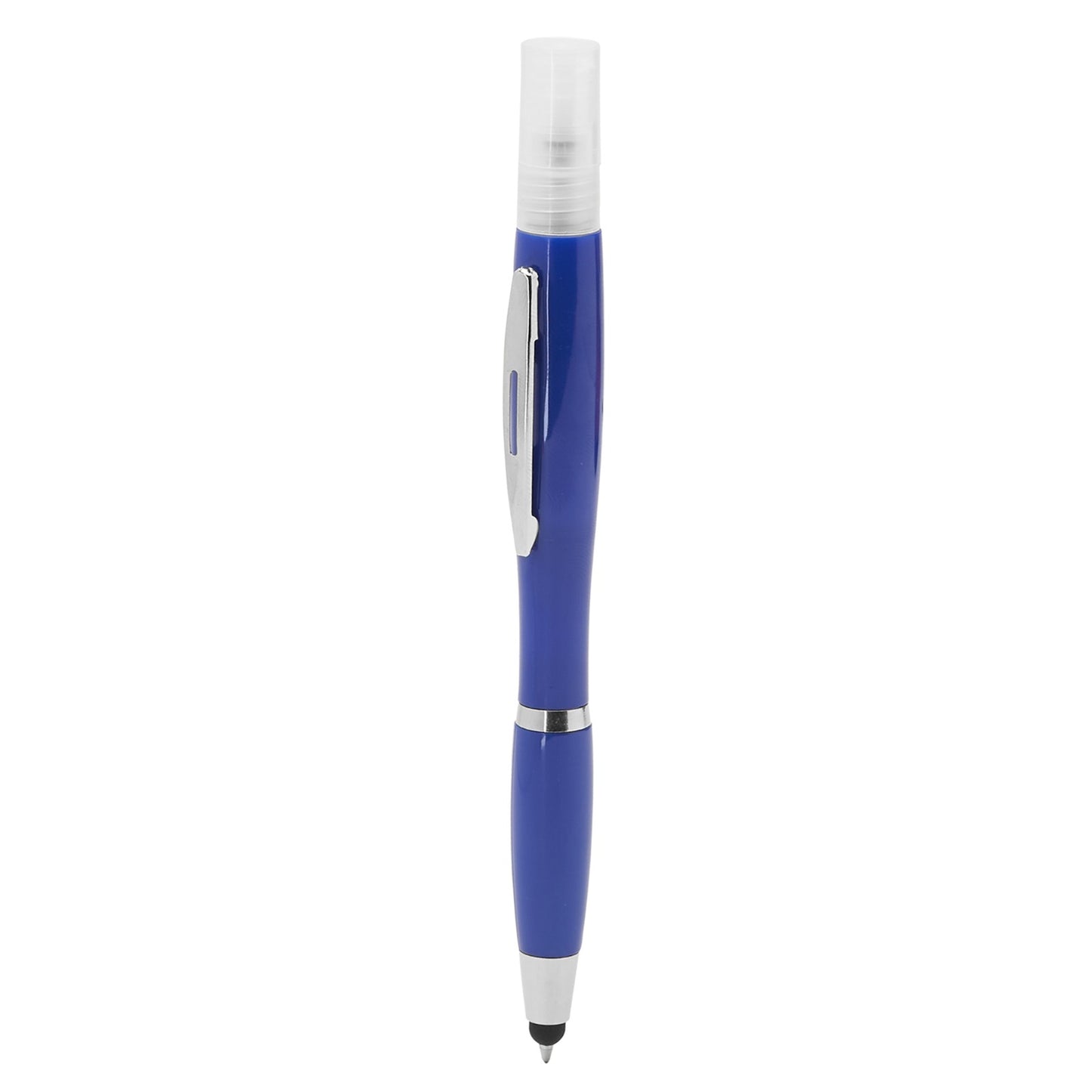 Pacco 10 Penna igienizzante multifunzione antibatterica, con spray ricaricabile e puntatore touch. Capacità 3 ml. Inchiostro blu.