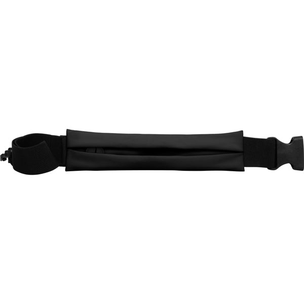 Cintura sportiva multifunzionale in tessuto elastico e impermeabile. Cerniera ad alta visibilità e asola per cavo. 100% poliestere.