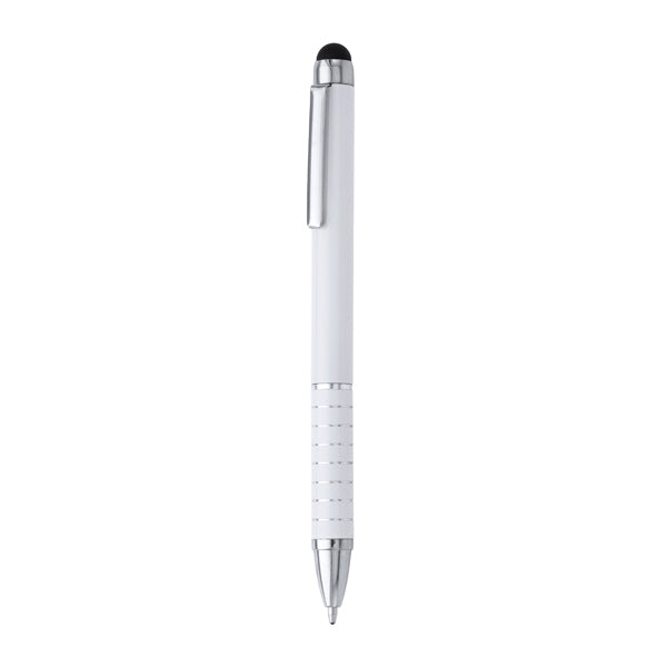Penna a sfera con meccanismo a torsione in alluminio con pennino touchscreen in silicone. Inchiostro blu.
