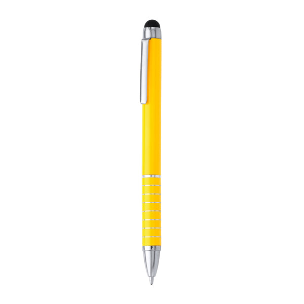 Penna a sfera con meccanismo a torsione in alluminio con pennino touchscreen in silicone. Inchiostro blu.