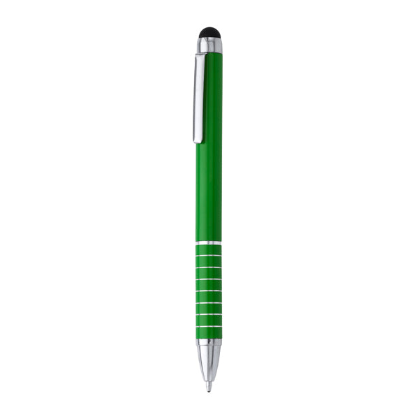 Penna a sfera con meccanismo a torsione in alluminio con pennino touchscreen in silicone. Inchiostro blu.