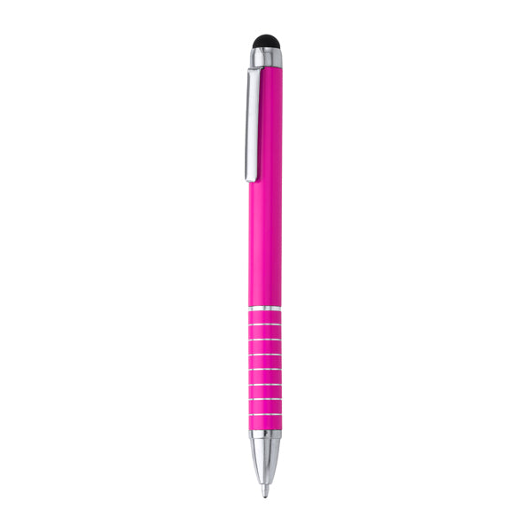 Penna a sfera con meccanismo a torsione in alluminio con pennino touchscreen in silicone. Inchiostro blu.