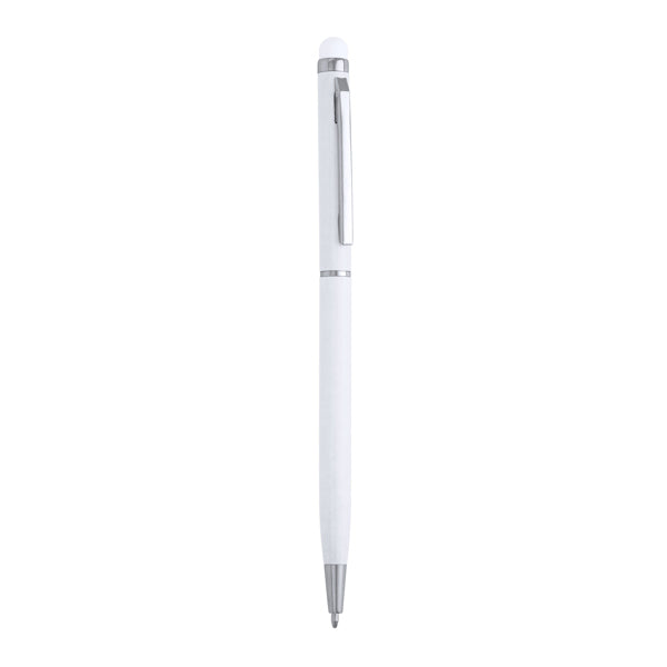 Penna a sfera con meccanismo a torsione in alluminio, con pennino touchscreen con lo stesso colore del corpo della penna. Inchiostro blu.