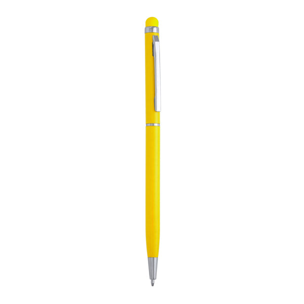 Penna a sfera con meccanismo a torsione in alluminio, con pennino touchscreen con lo stesso colore del corpo della penna. Inchiostro blu.