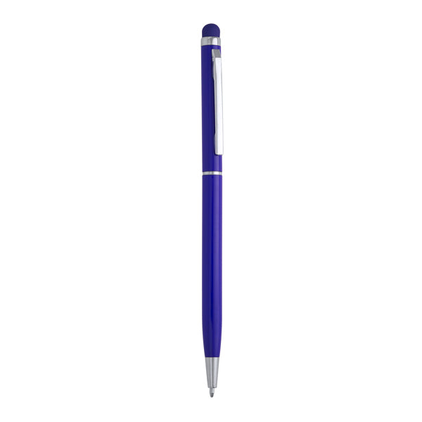Penna a sfera con meccanismo a torsione in alluminio, con pennino touchscreen con lo stesso colore del corpo della penna. Inchiostro blu.