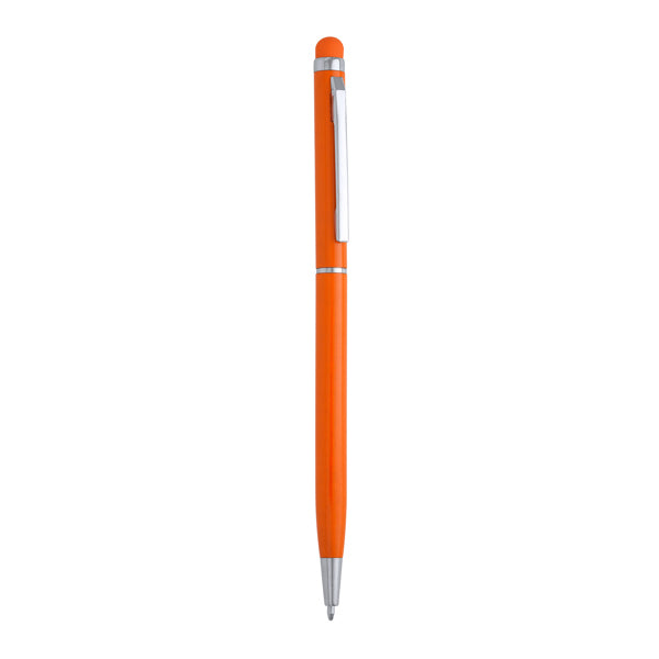 Penna a sfera con meccanismo a torsione in alluminio, con pennino touchscreen con lo stesso colore del corpo della penna. Inchiostro blu.