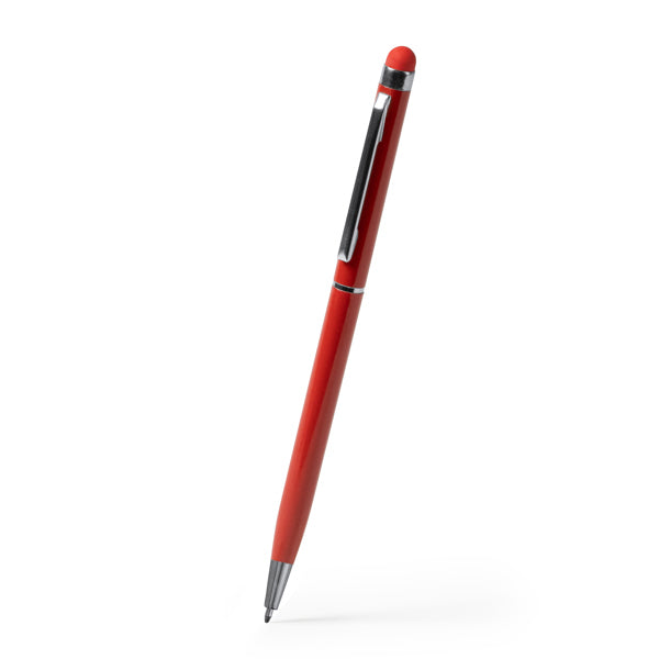 Penna a sfera con meccanismo a torsione in alluminio, con pennino touchscreen con lo stesso colore del corpo della penna. Inchiostro blu.
