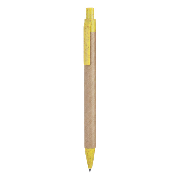 Penna a sfera con meccanismo a scatto realizzata in cartone riciclato. Con punta e clip in fibra di grano e ABS. Inchiostro blu.
