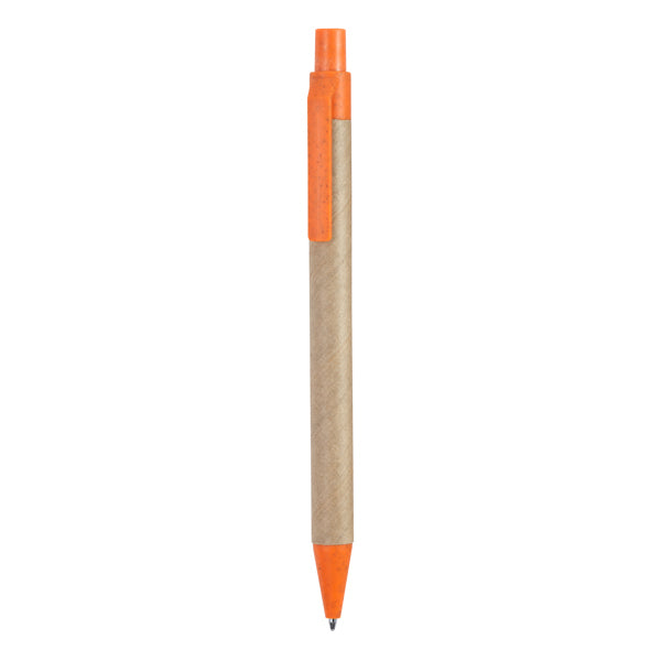 Penna a sfera con meccanismo a scatto realizzata in cartone riciclato. Con punta e clip in fibra di grano e ABS. Inchiostro blu.