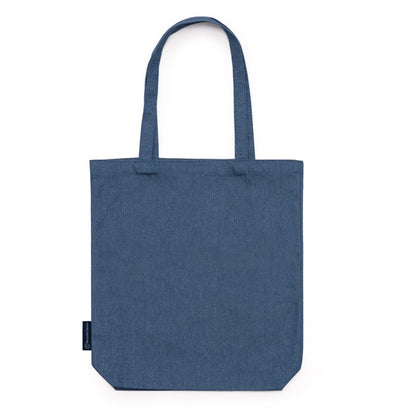Borsa in denim riciclato con base. Effetto jens cotone Manici lunghi 70 cm.