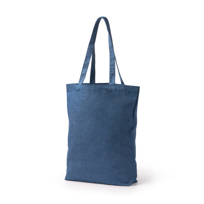 Borsa in denim riciclato con base. Effetto jens cotone Manici lunghi 70 cm.