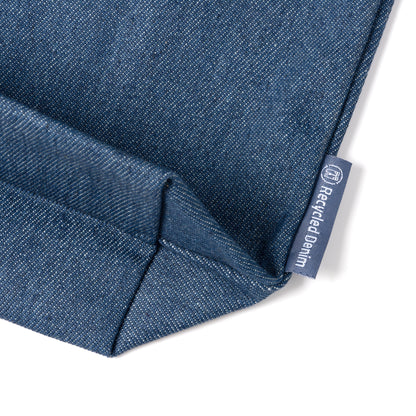 Borsa in denim riciclato con base. Effetto jens cotone Manici lunghi 70 cm.