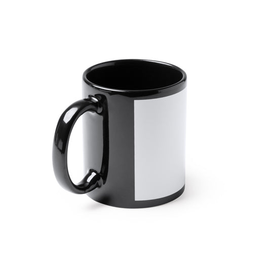 Tazza  nera in ceramica da 350 ml  , specifica per la sublimazione. Confezione in scatola bianca.