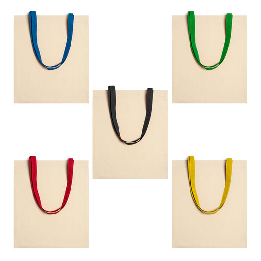 Shopper 100% cotone 105 g/m². Manici lunghi 70 cm colorati.