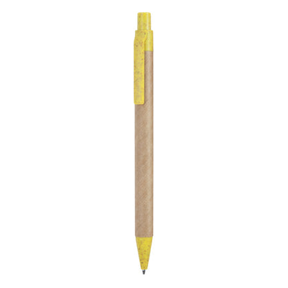 Penna a sfera con meccanismo a scatto realizzata in cartone riciclato. Con punta e clip in fibra di grano e ABS. Inchiostro blu.