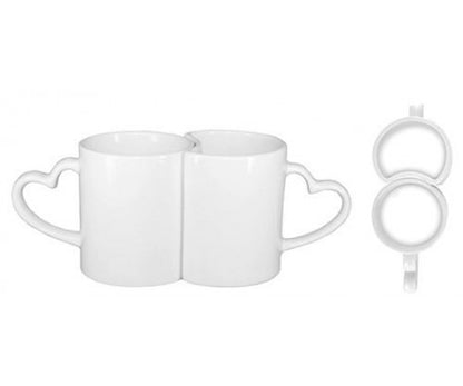 Coppia tazze ceramica manico cuore maschio/femmina