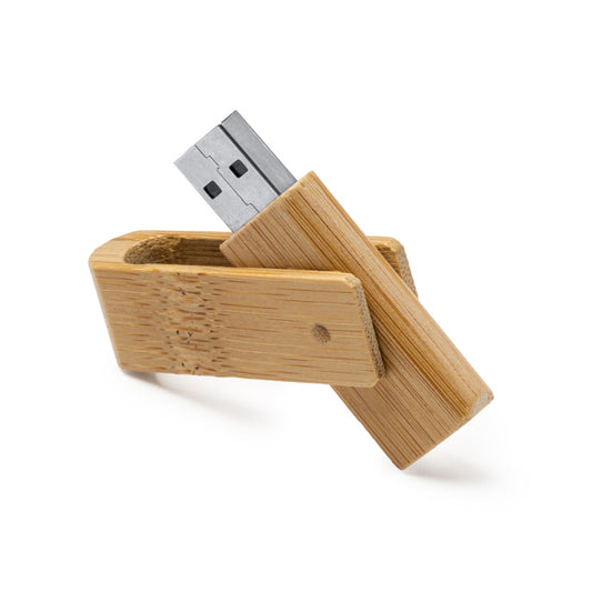 Chiavetta USB con corpo e clip girevole, realizzata in bambù naturale. Memoria: 16 GB.