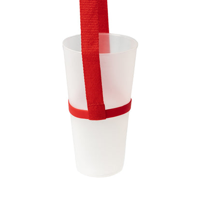 Portabicchiere con cordino in silicone regolabile. colore bianco