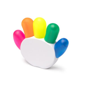 Set di cinque pennarelli in diversi colori con supporto a forma di mano