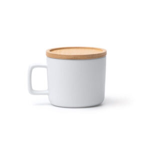 Tazza in ceramica con finitura esterna opaca e manico quadrato. Capacità 350 ml sublimatica