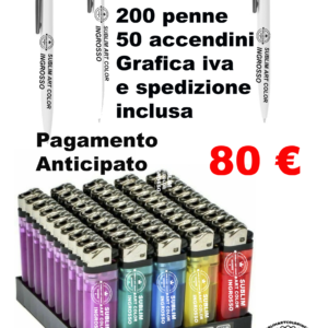 200  penne piu 50 accendini personalizzati